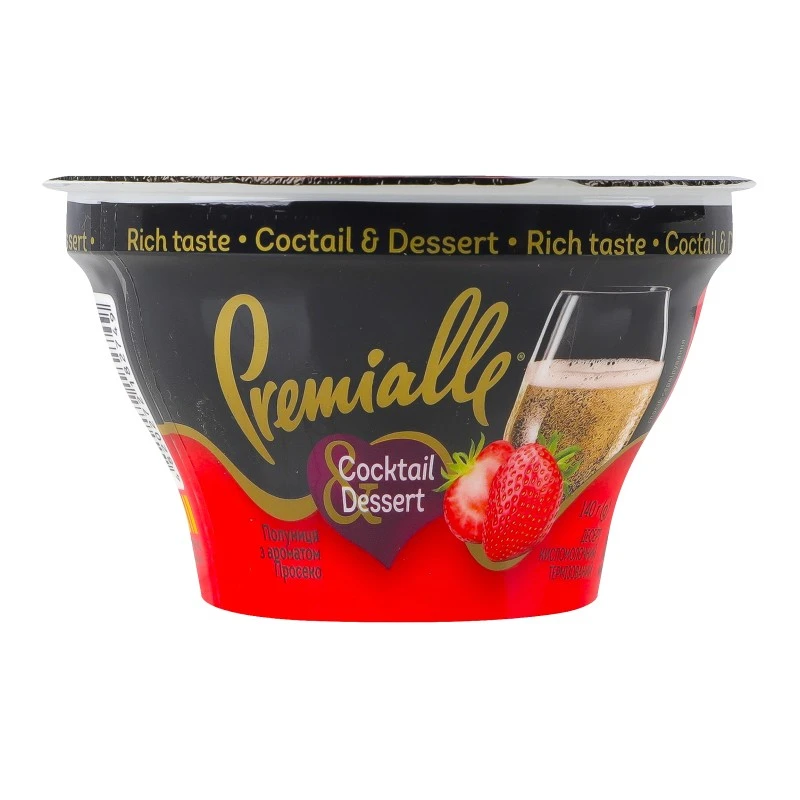 Десерт кисломолочный Соcktail&amp;Dessert клубника с ароматом просеко 9.1% Premialle стакан 140г