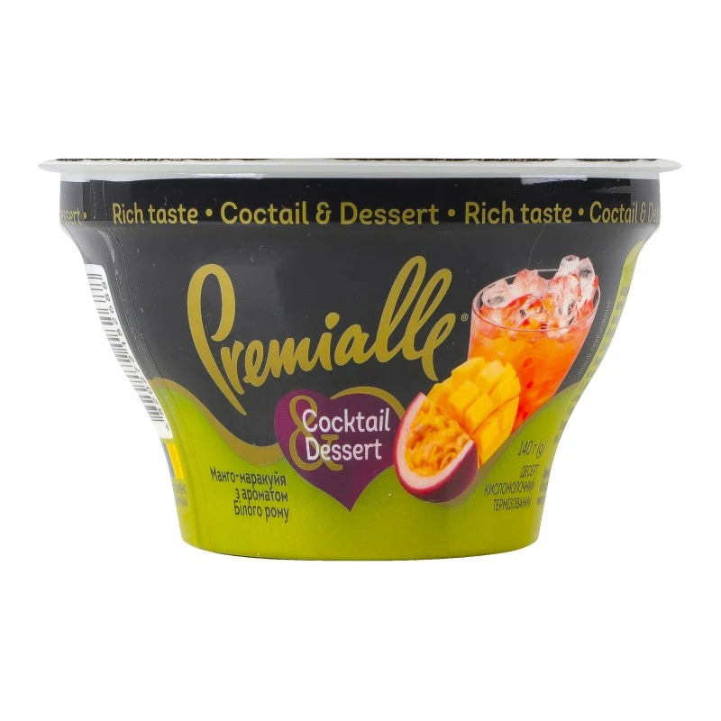 Десерт кисломолочный Соcktail&amp;Dessert манго-маракуйя с ароматом белого рома 9% Premialle стакан 140г