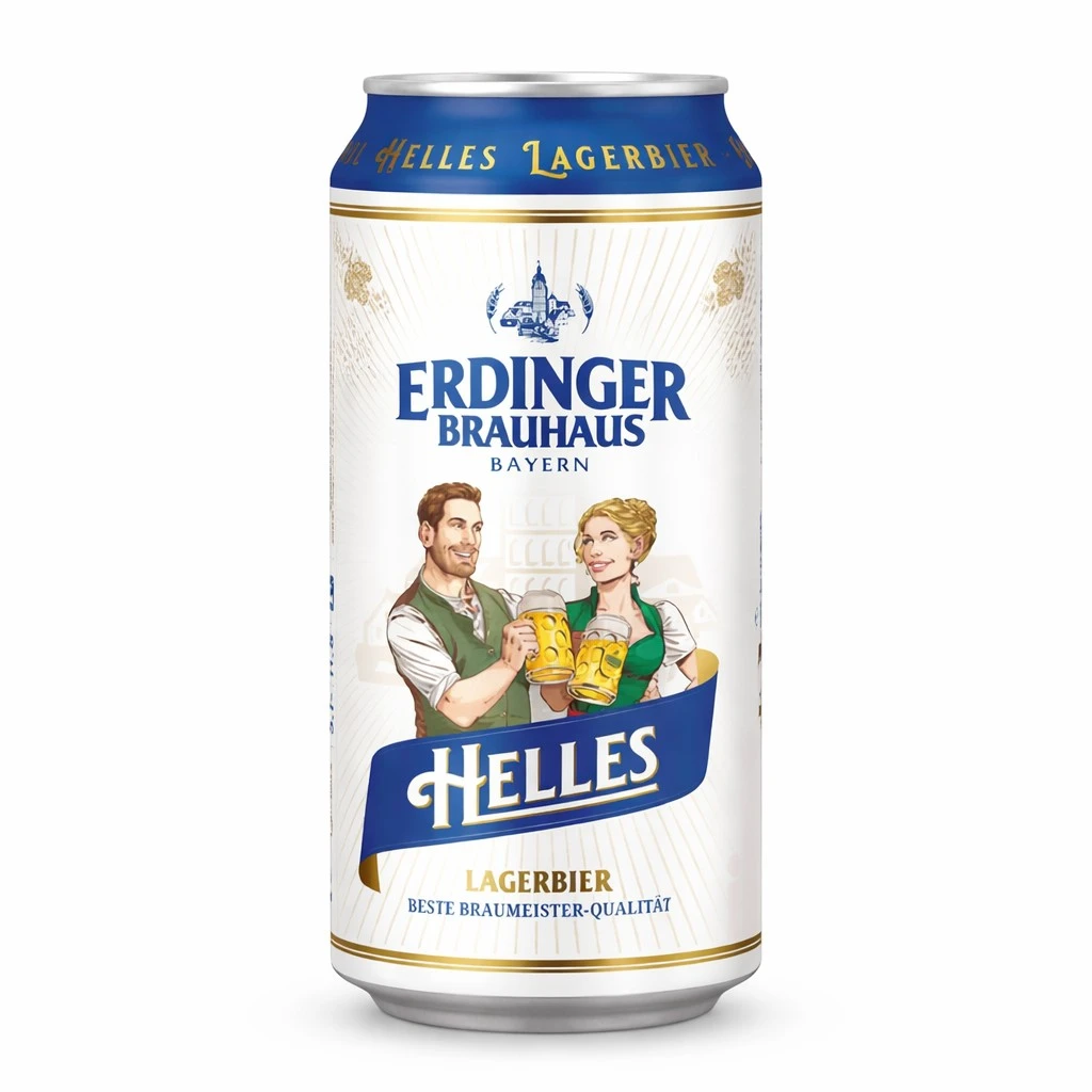 Пиво светлое фильтрованное 5.1% Brauhaus Helles Erdinger, ж/б 0.5 л