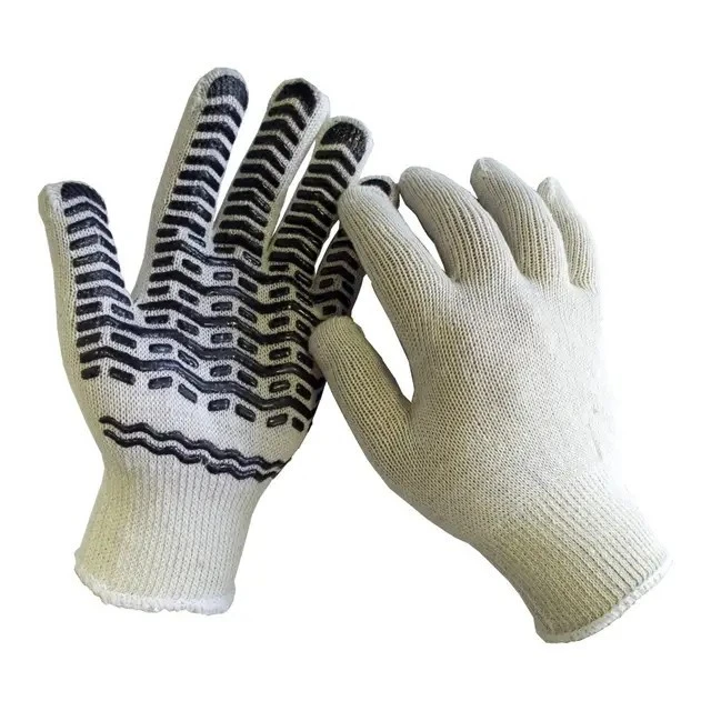 Перчатки рабочие с ХБ/ПЕ WE2102 черная точка, класс вязки 7 Werk, 1пара