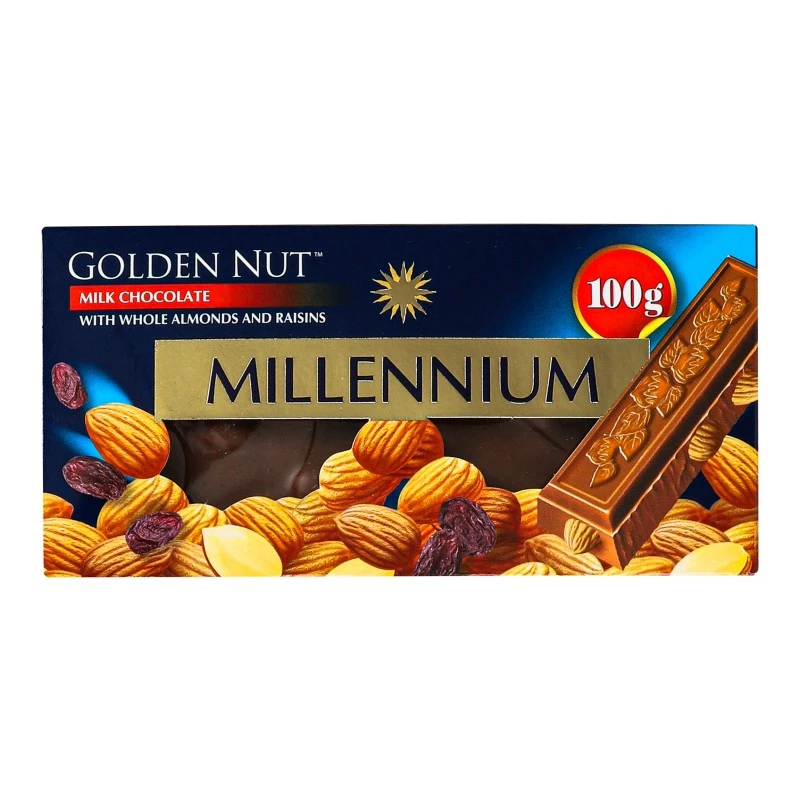 Шоколад молочный с целым миндалем и изюмом Golden Nut Millennium, 100 г