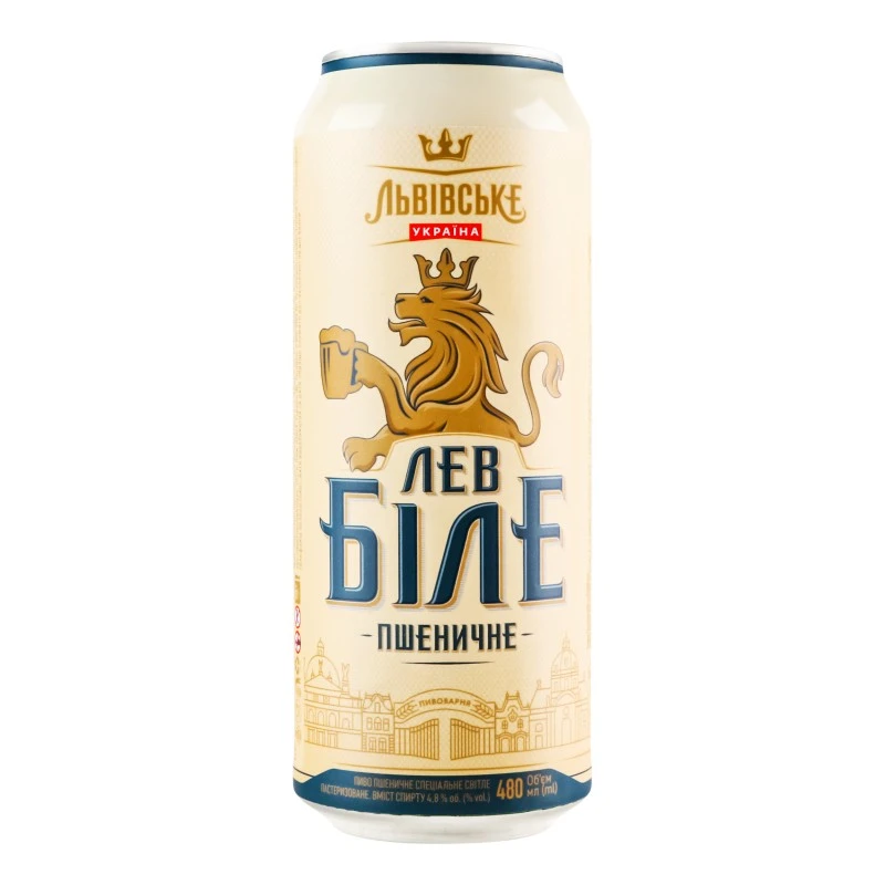 Пиво специальное светлое Лев Белое Пшеничное ж/б Львовское, 0.48 л