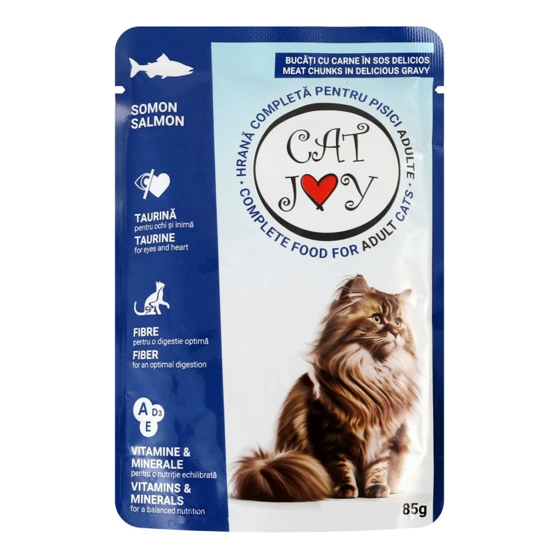 Корм влажный полнорационный для взрослых котов с лососем в соусе Cat Joy д/п 85г