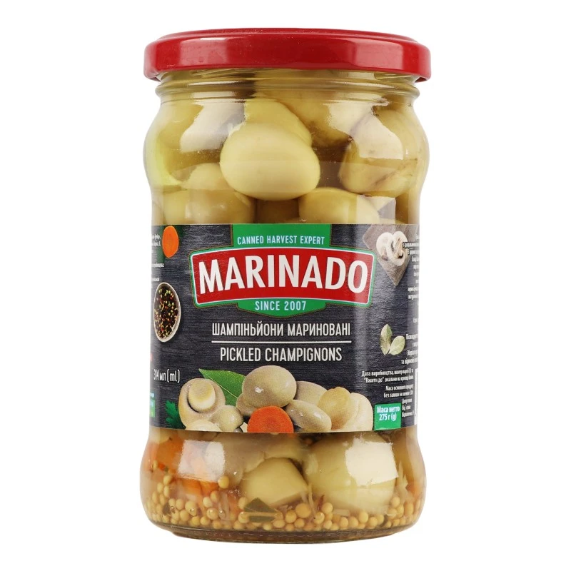 Шампиньоны маринованные целые Маринадо, 314 мл