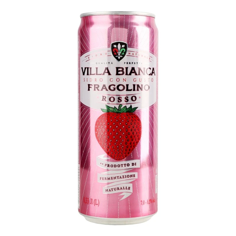 Сидр красный сладкий газированный крепкий Rosso Fragolino ж/б Villa Bianca, 0.33 л