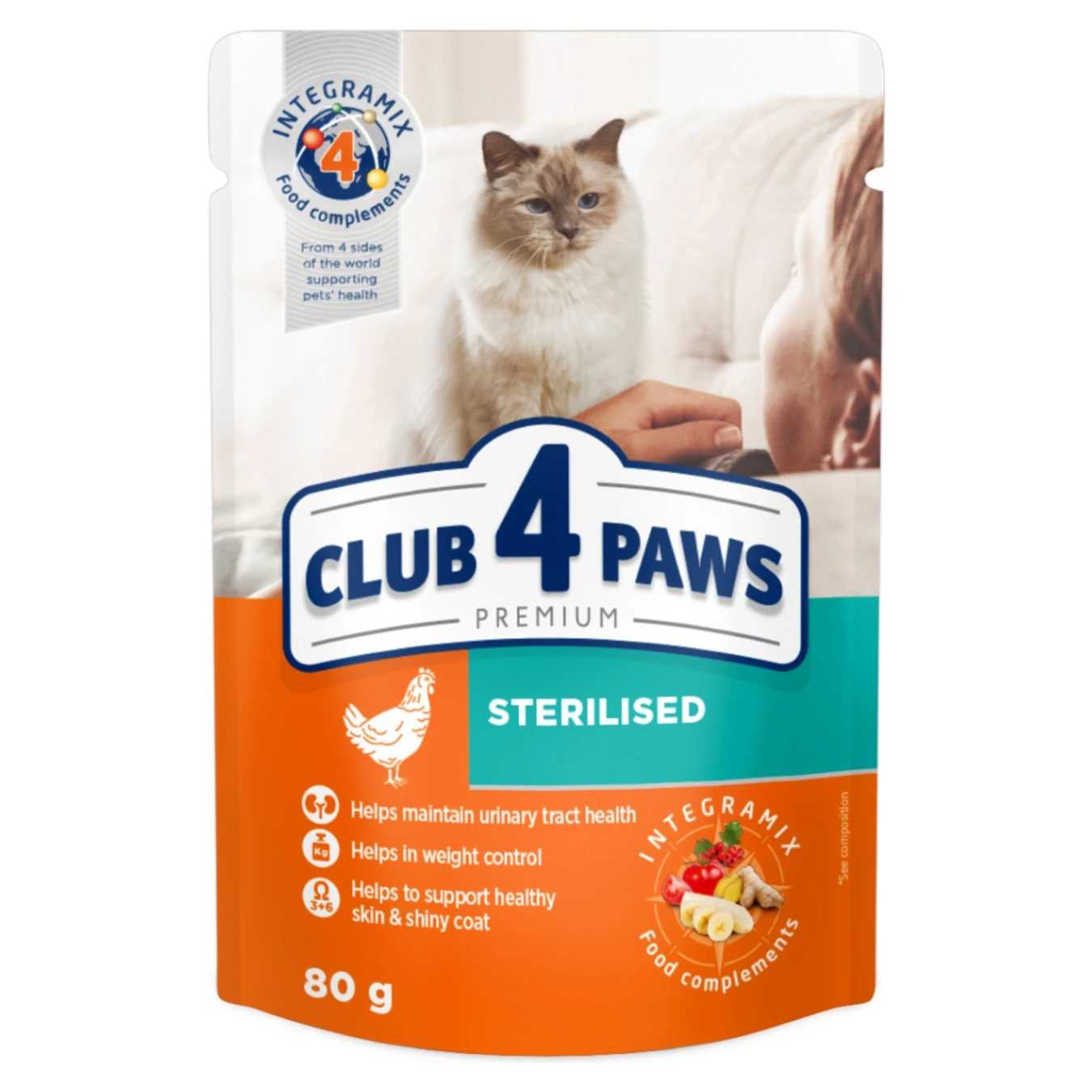 Корм для котов стерелизованных Sterilised Premium Club 4 Paws, 80 г
