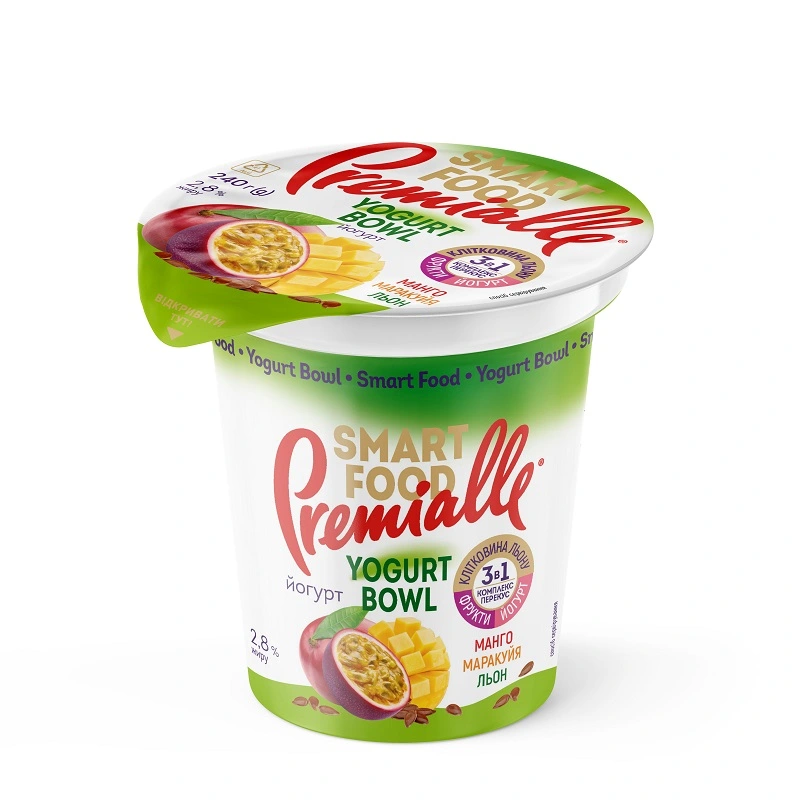 Йогурт 2.8% Smart Food манго-маракуйя-клетчатка льна Premialle, 240г