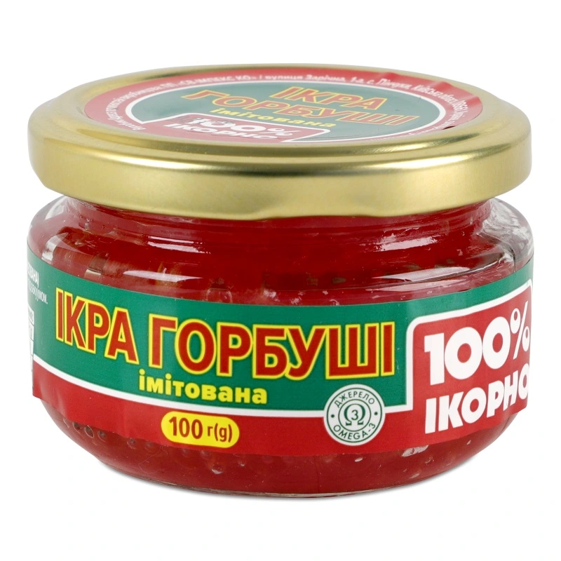Икра имитированная зернистая красная горбуши (пастеризованная) 100% Ікорно, ж/б 100г