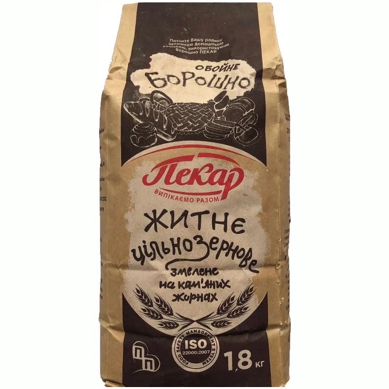 Мука ржаная цельнозерновая обойная Пекарь, 1.8 кг
