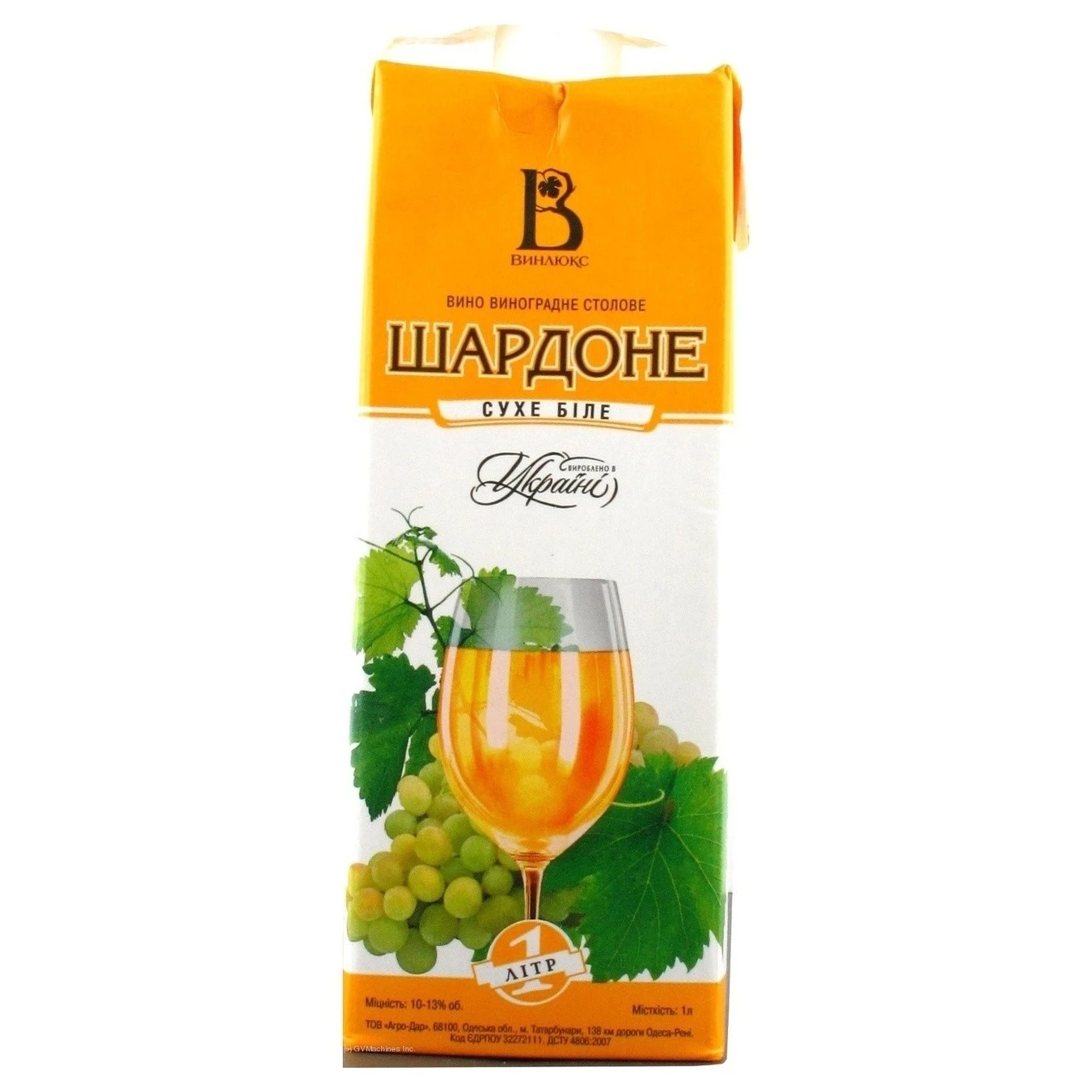 Вино белое сухое Шардоне Винлюкс, 1 л