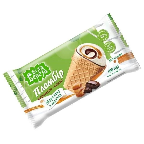 Мороженое пломбир в вафельном стакане карамель-какао Біла Береза, 100 г