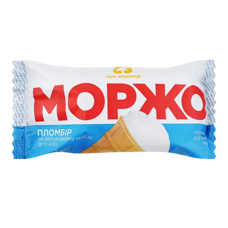 Мороженое пломбир в вафельном стаканчике Моржо Три ведмеді, 80 г