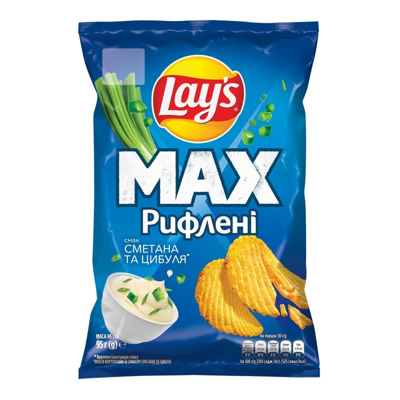 Чипсы картофельные Сметана и лук Рифленые Max Lay&#039;s, 95г