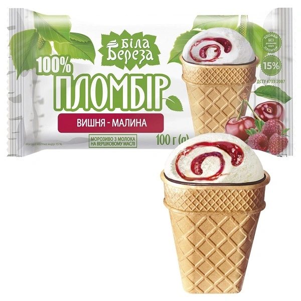 Мороженое пломбир вишня-малина Біла Береза, 100 г