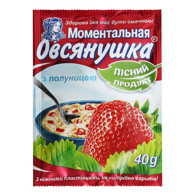 Каша быстрого приготовления со вкусом клубники Овсянушка, 40 г