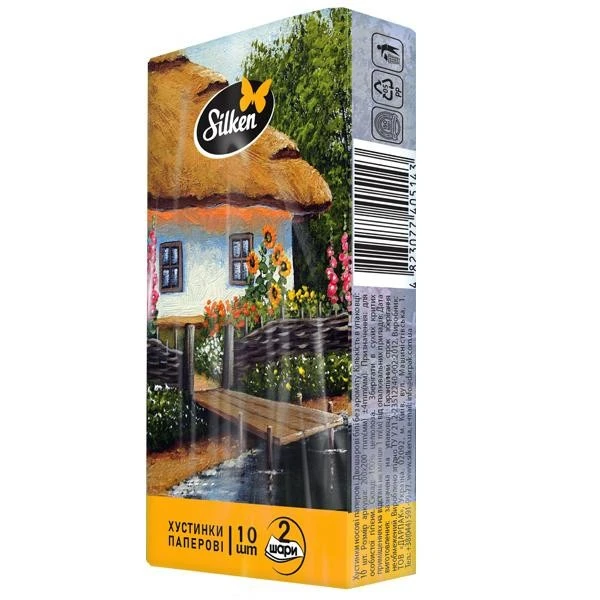 Салфетки бумажные 2-х слойные без аромата Silken, 10 шт/уп.