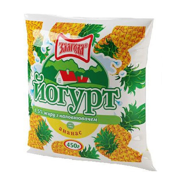 Йогурт 1.5% Ананас Злагода, 400 г