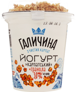 Йогурт 3% без сахара Карпатский с Гранолой Галичина, 275 г