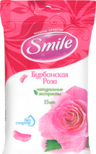 Влажные салфетки Бурбонская роза Смайл, 15 шт/уп.