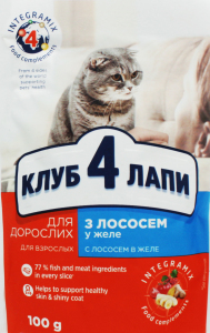 Корм для котов премиум желе с лососем Клуб 4 Лапы, 100 г