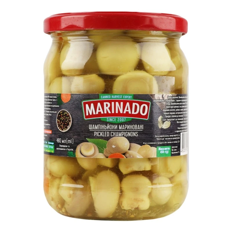 Шампиньоны маринованные целые Маринадо, 480 мл