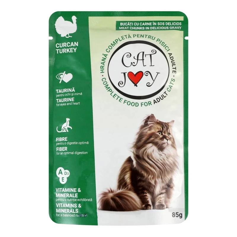 Корм влажный полнорационный для взрослых котов с индейкой в соусе Cat Joy д/п 85г
