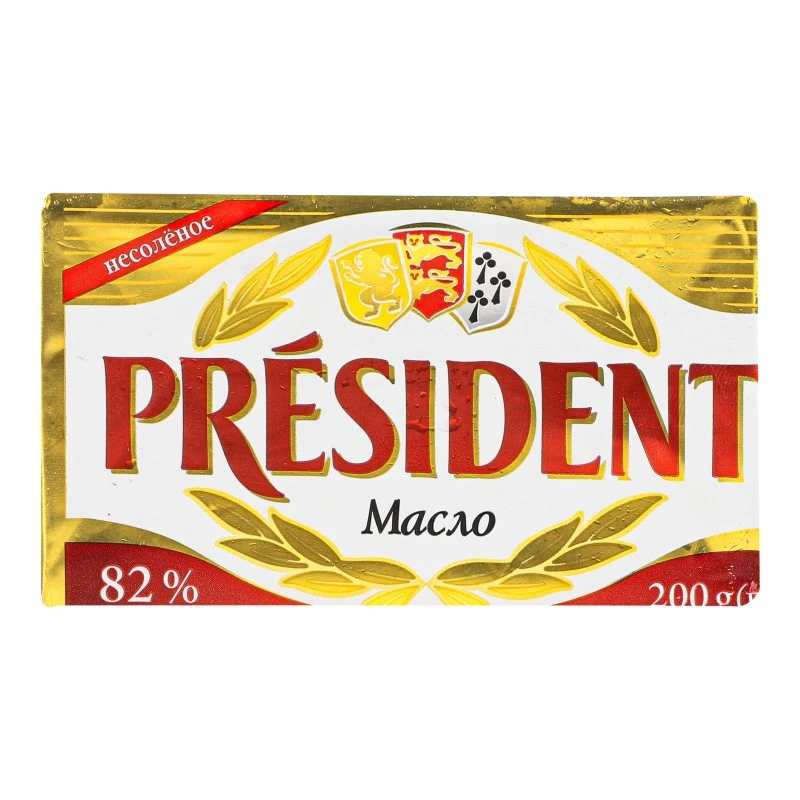 Масло сливочное 82% несоленое President, 200 г