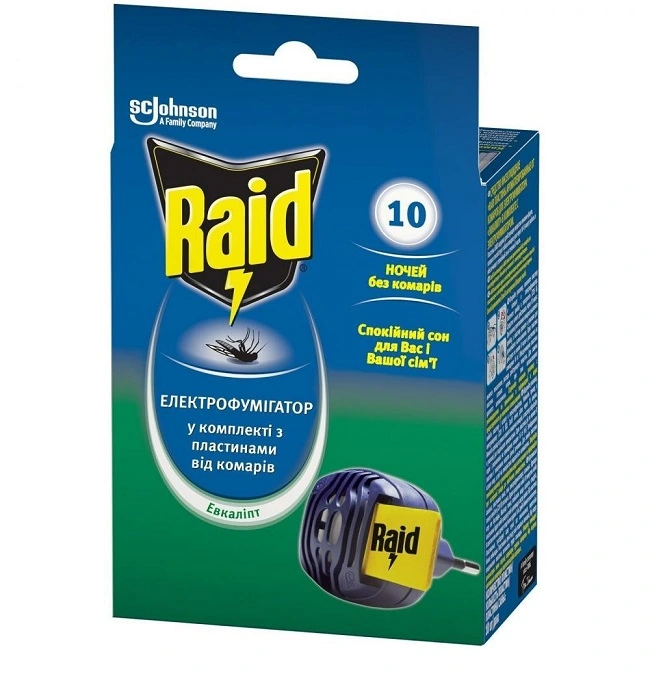 Электрофумигатор с пластинами от комаров Эвкалипт Raid, 1шт