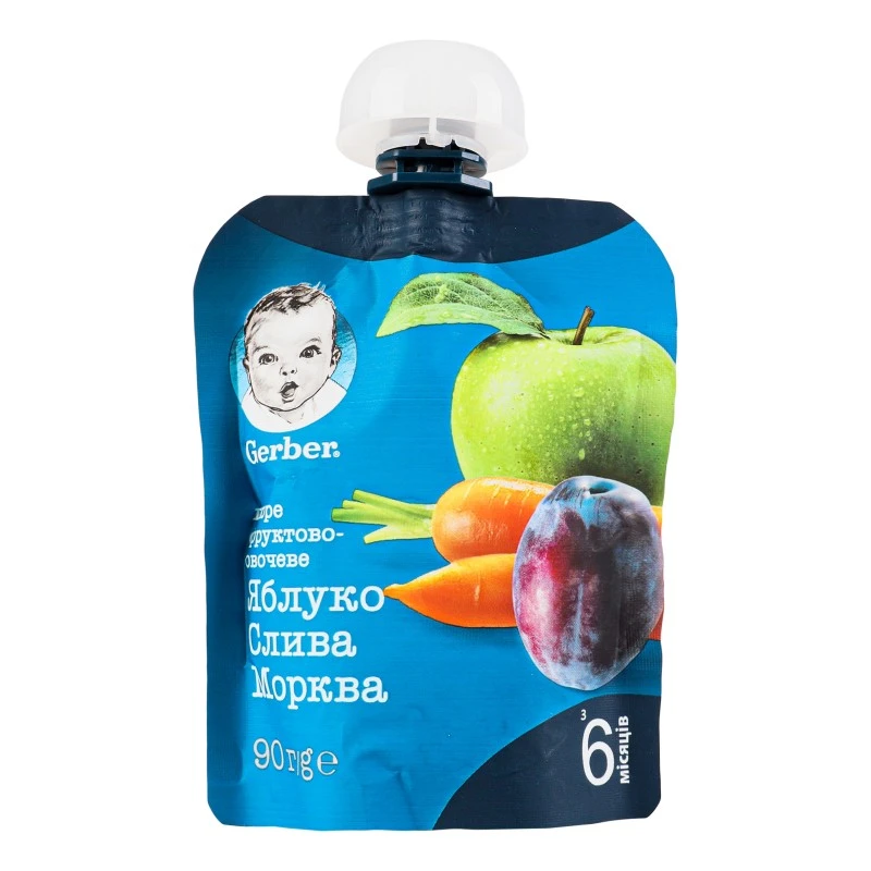 Пюре Яблоко, Слива, Морковь Гербер, 90 г