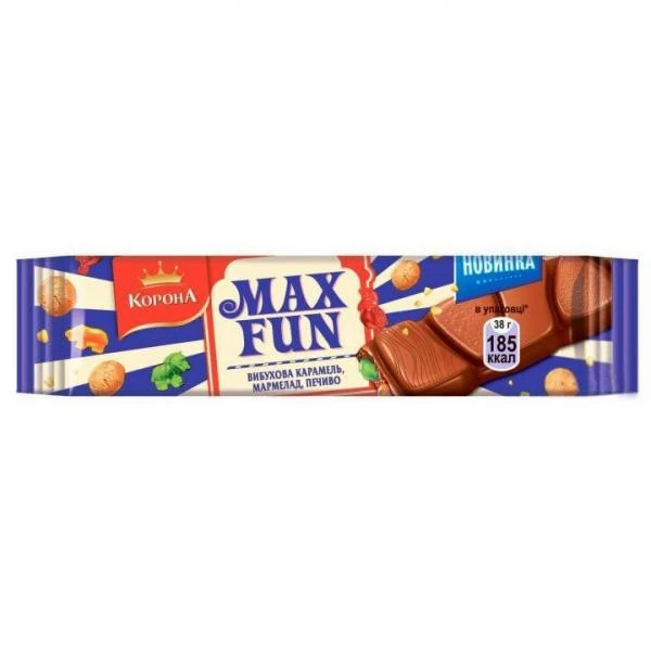 Шоколад молочный Максфан мармелад, печенье, карамель  Корона, 38 г