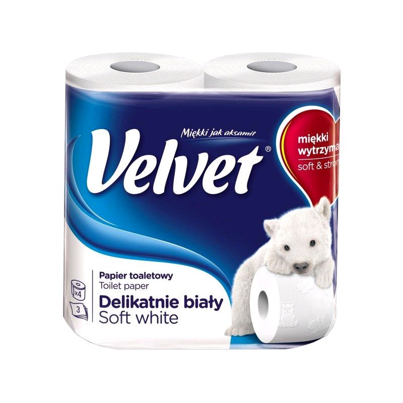 Туалетная бумага деликатная белая Вельвет, 4шт/уп.
