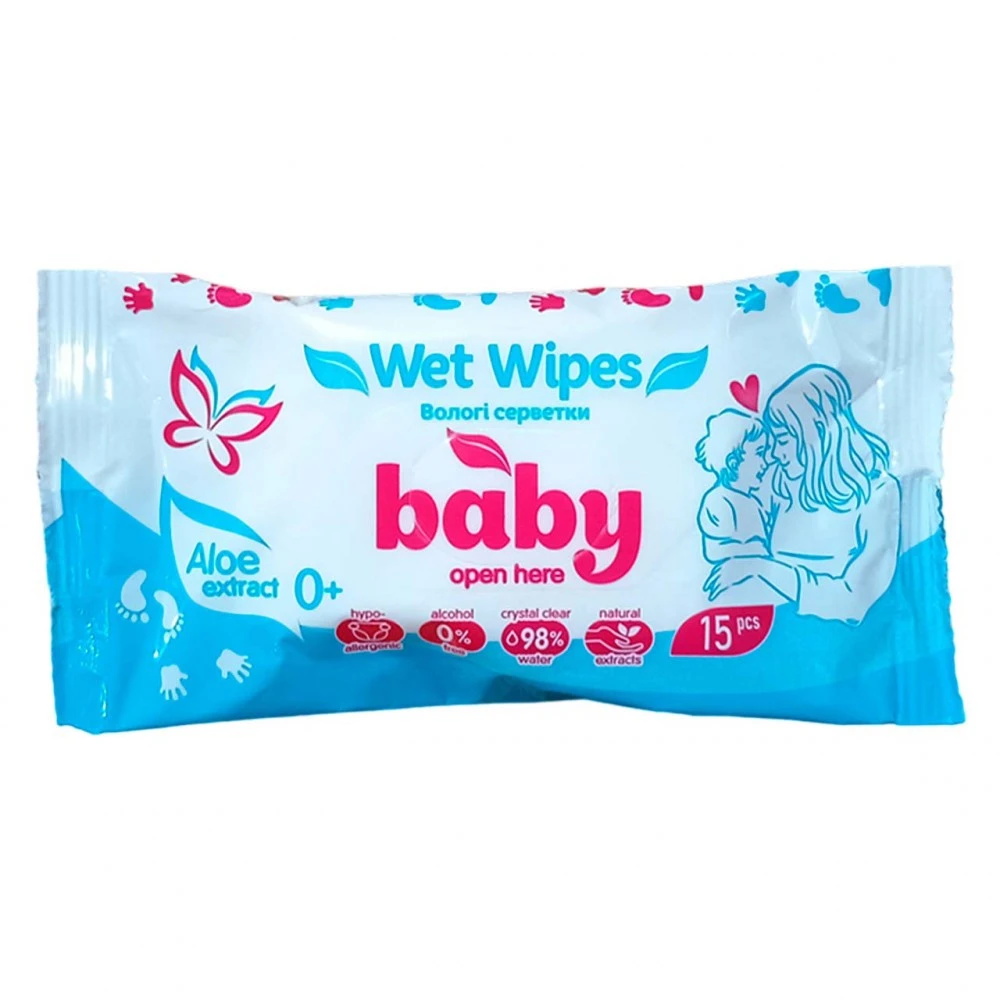 Влажные салфетки Aloe Baby Wet Wipes, 15 шт/уп.