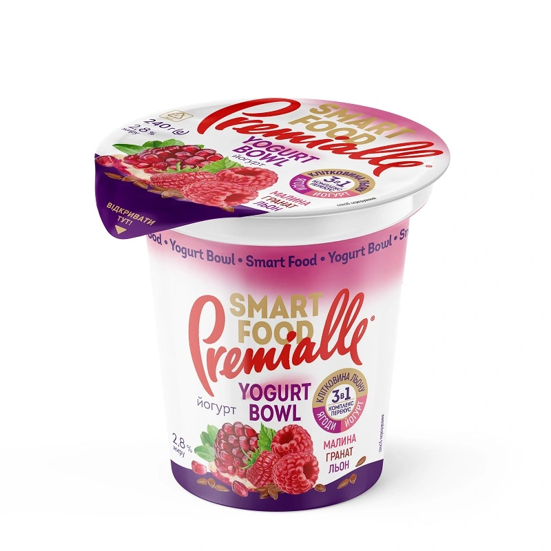Йогурт 2.8% Smart Food малина-гранат-клетчатка льна Premialle, 240г