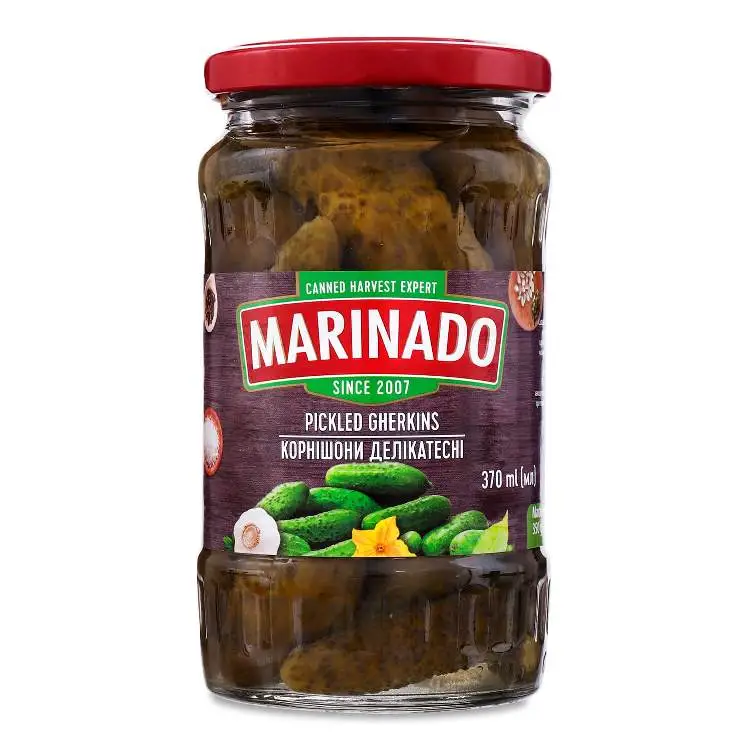 Маринованные огурцы корнишоны деликатесные Маринадо, 370 мл