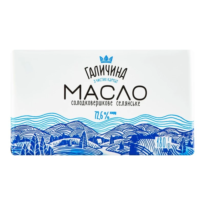 Масло сливочное 72,6% Селянское Галичина, 180 г