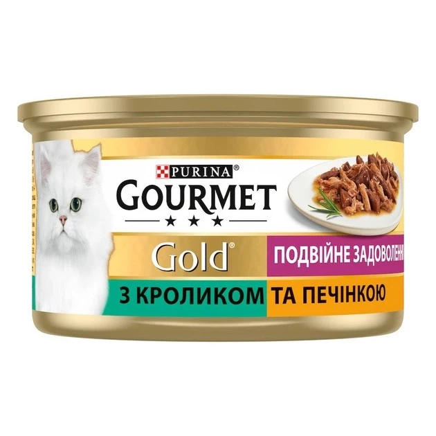 Корм для котов С кроликом и печенью Двойное удовольствие ж/б Gold Gourmet, 85 г