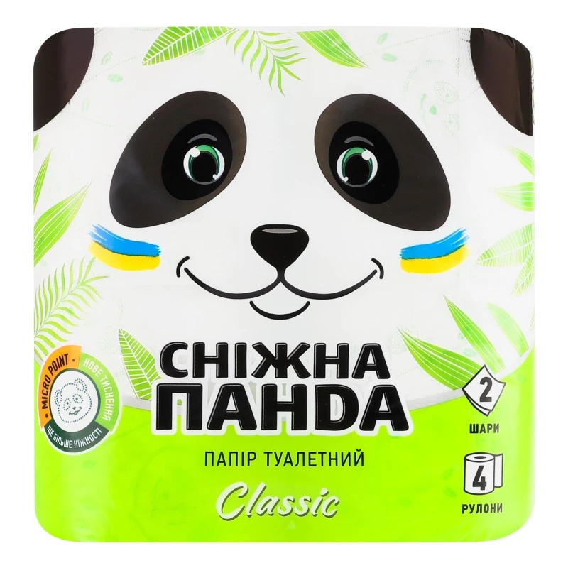 Туалетная бумага 2-х слойная Classic Снежная панда, 4 шт/уп.