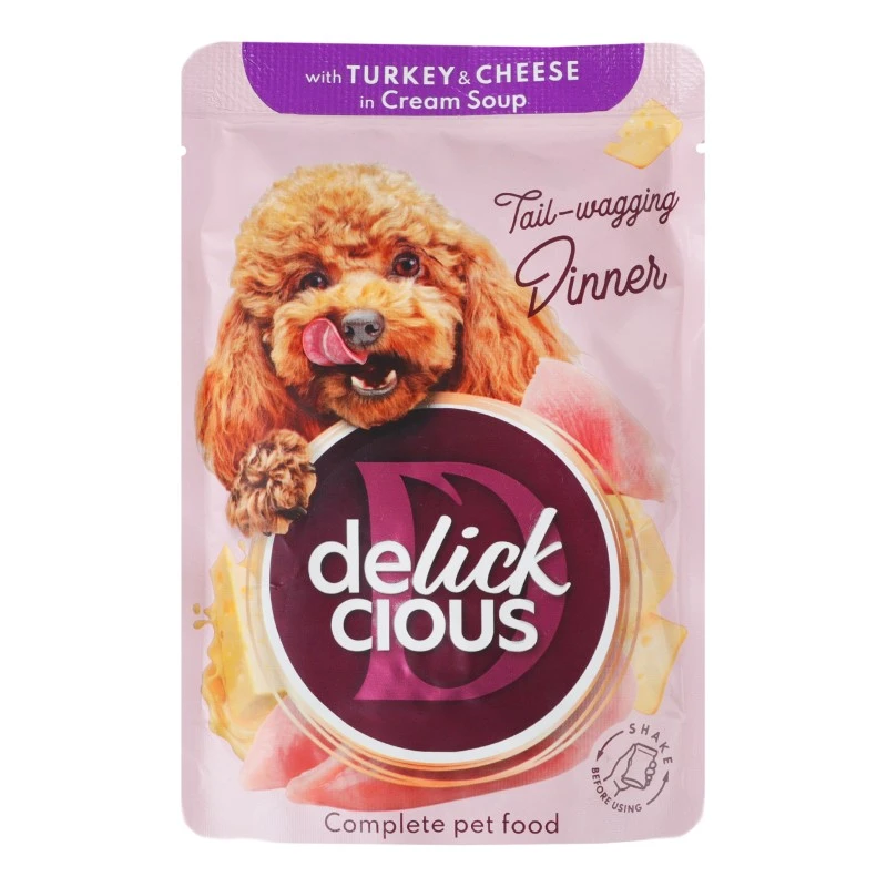 Корм для собак полоски индейка сыр в крем супе Delickcious, 85 г