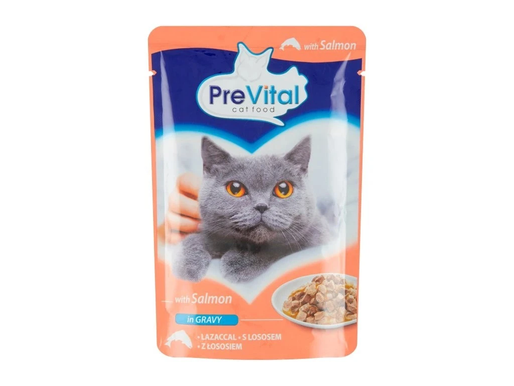 Корм для котов лосось в соусе PreVital, 100 г