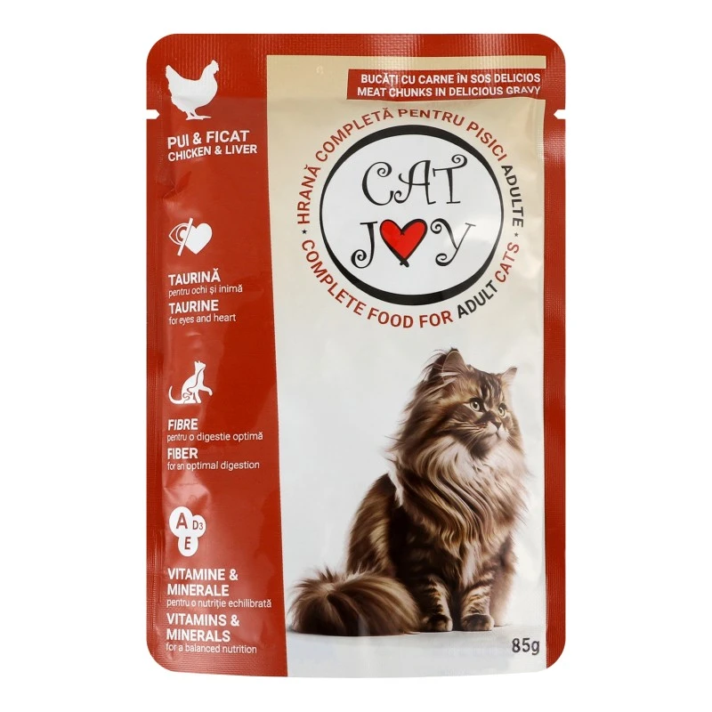 Корм влажный полнорационный для взрослых котов с курицей и печенкой в соусе Cat Joy д/п 85г