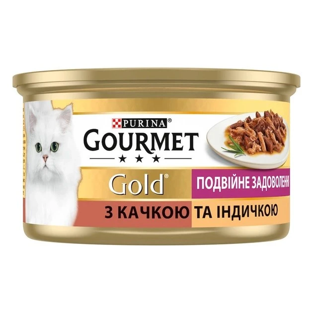 Корм для котов С уткой и индейкой Двойное удовольствие ж/б Gold Gourmet, 85 г