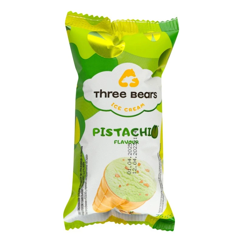 Мороженое 12% в вафельном стаканчике Pistachio Три Медведя, 75 г