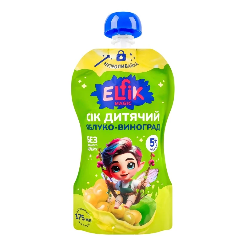 Сок детский яблоко-виноград дой-пак Elfik Magic, 0.175 г