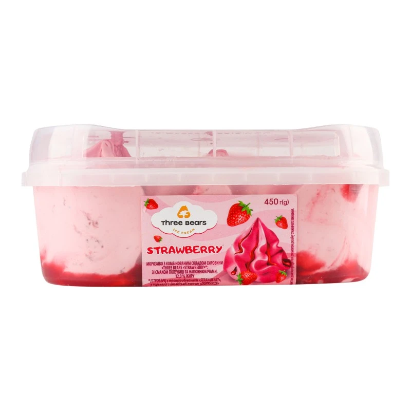 Мороженое 12% Strawberry Три Медведя, п/у 450г