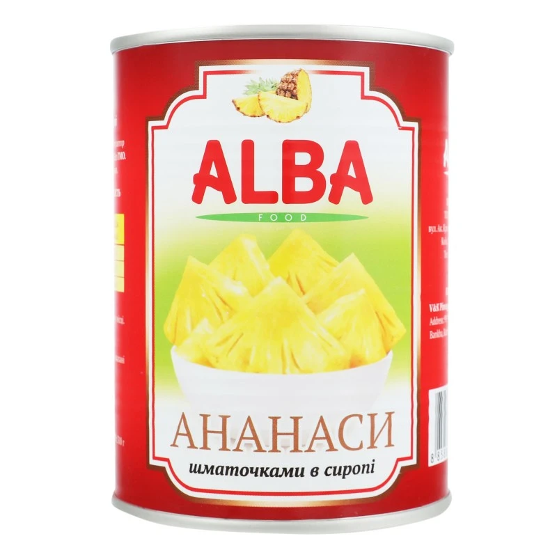 Консервированные ананасы кусочками Alba food, 580 г