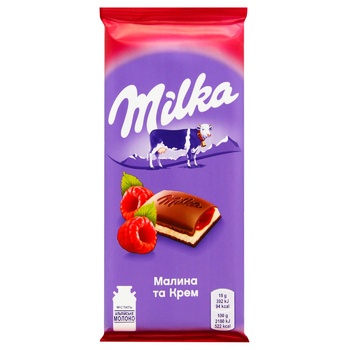 Шоколад молочный Малина Милка, 90 г