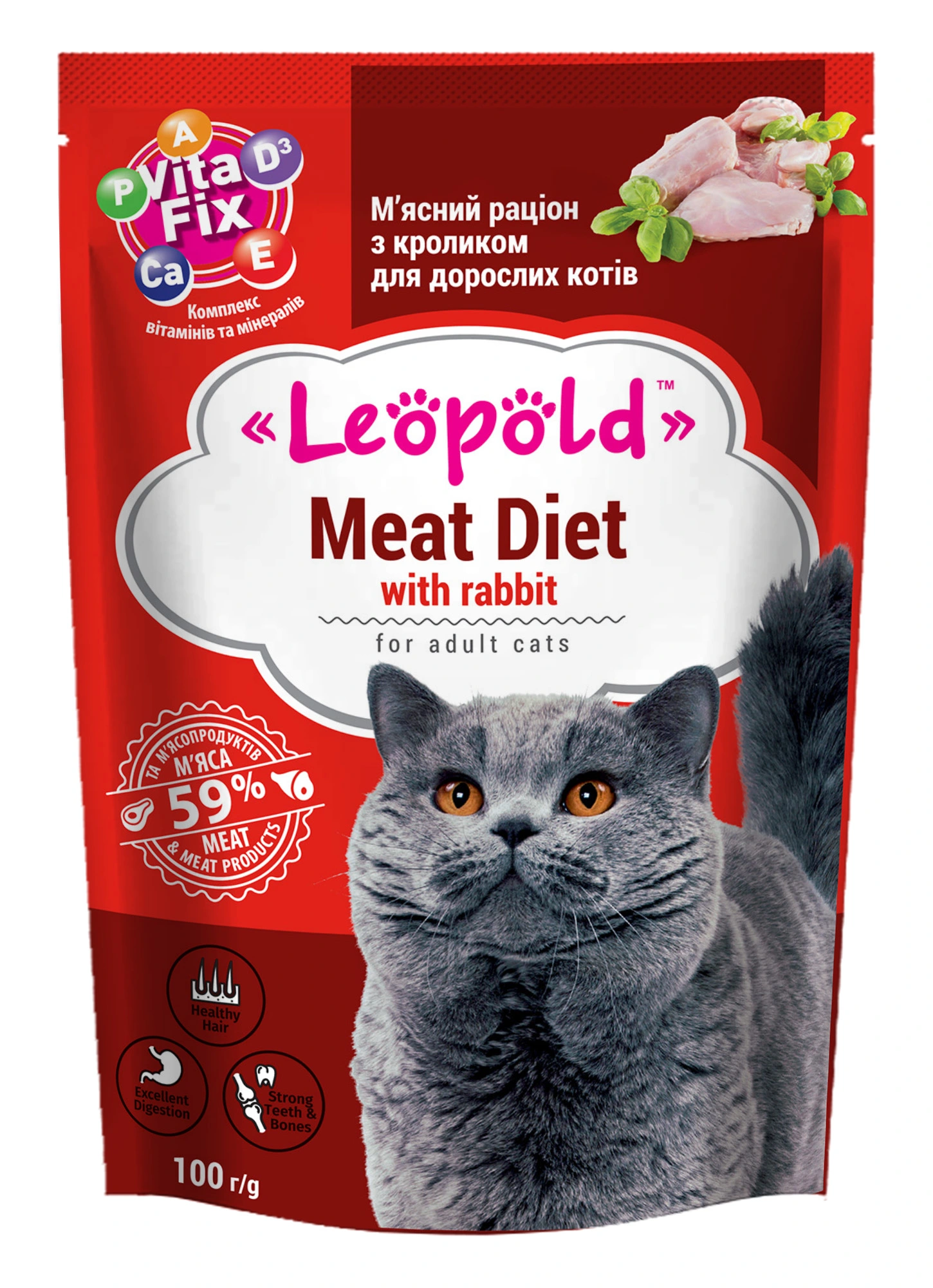 Корм для котов Мясной рацион с кроликом Leopold, 100 г