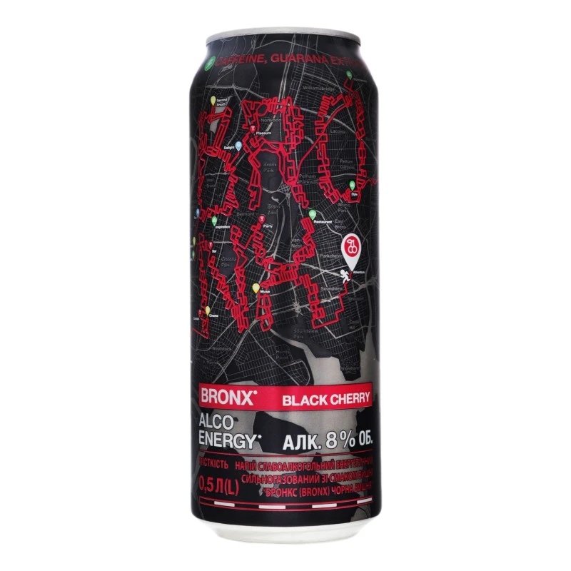 Напиток с/а энергетический сильногазированный Black cherry ж/б Bronx, 0.5 л
