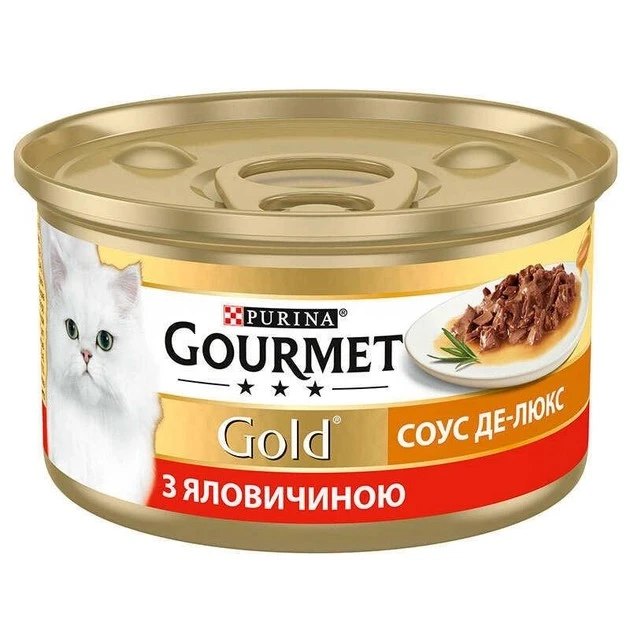 Корм для котов С говядиной Соус Де-Люкс ж/б Gold Gourmet, 85 г