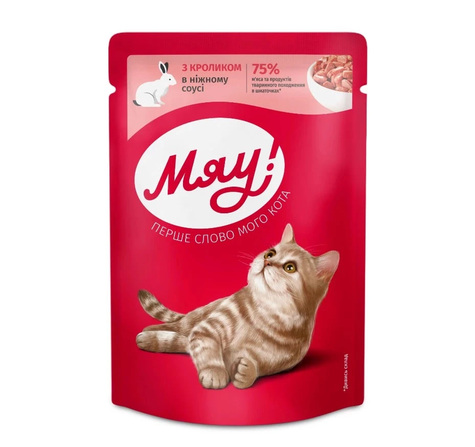 Корм для котов с кроликом в нежном соусе Мяу, 85 г